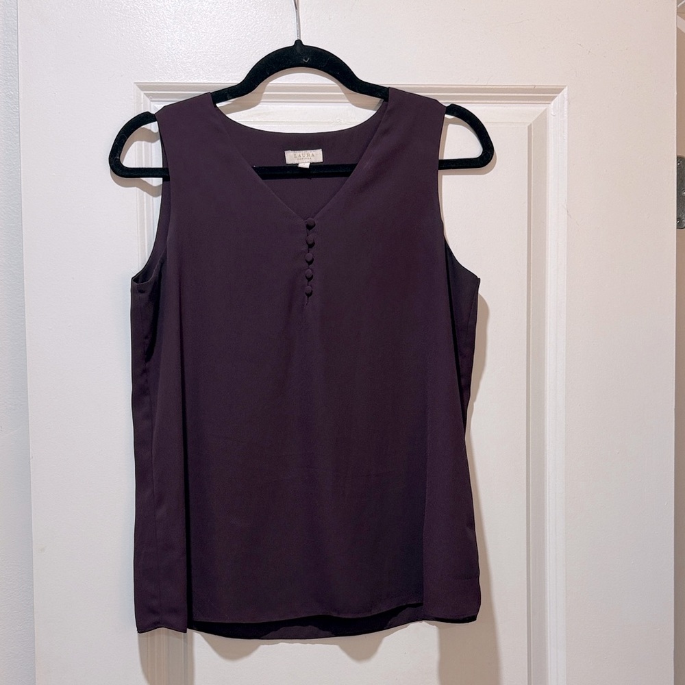 Laura Petite Deep Purple Sleeveless Button Blouse